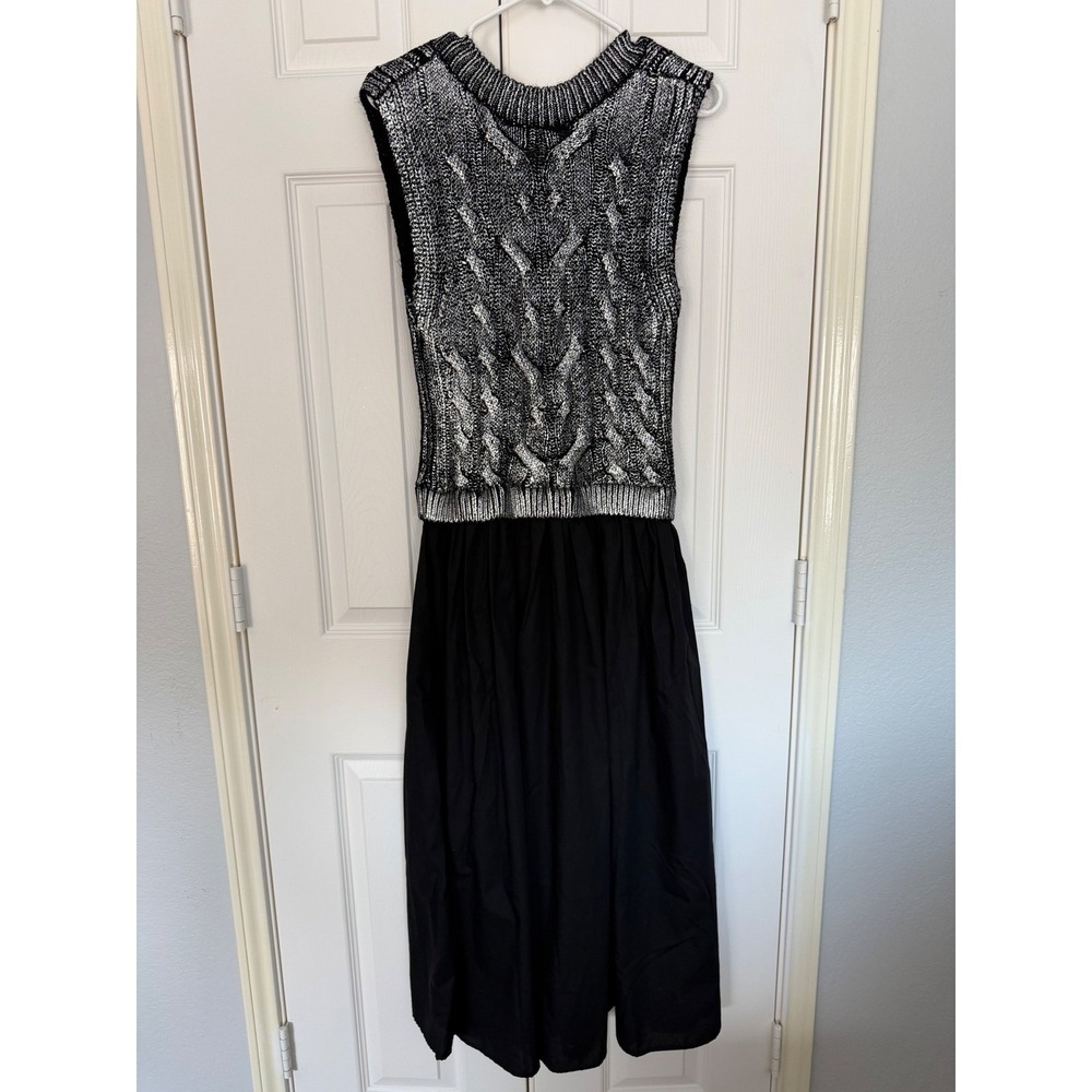 Anthropologie Pilcro Mixed Media Sweater Vest Midi Dress Silver Black Metallic M - Picture 2 of 10